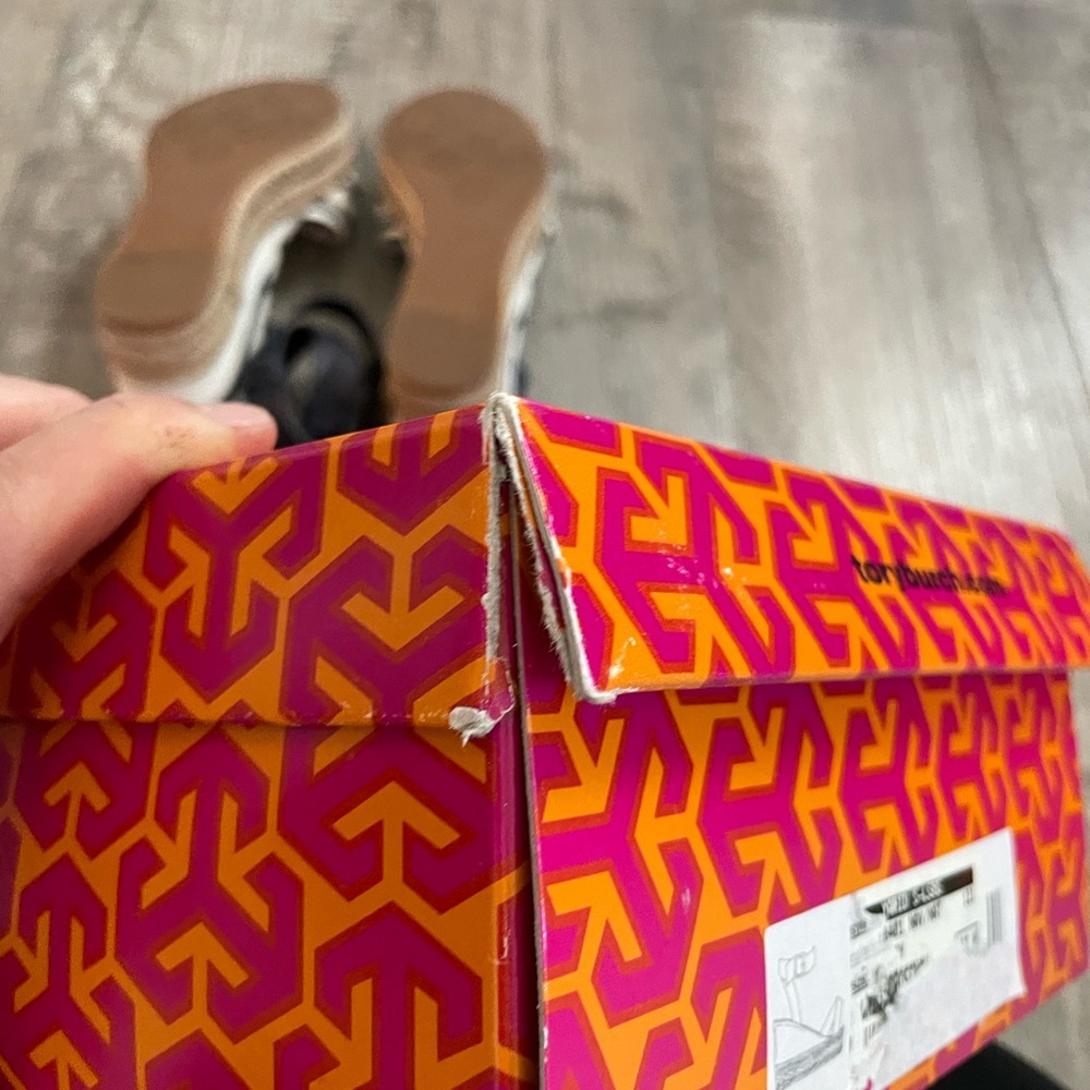 Tory Burch Navy and White Striped Espadrille Wedge Sandals - Picture 10 of 11